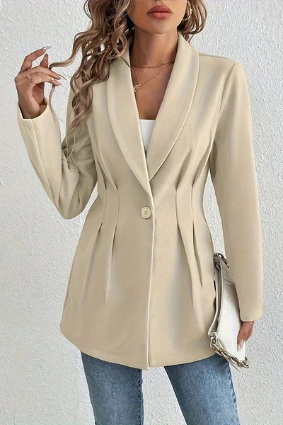 Solid Color Lapel Long Sleeve Elegant Pleated Waist Blazer