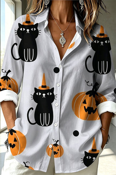 Halloween Shirt Featuring Evil Spirit and Jack-o'-lantern Patterns