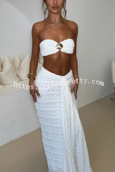 Fashion Metal Shell Embellished Sexy Bandeau and Elastic Tie Maxi Skirt Set
