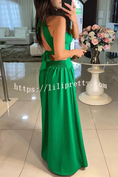 Solid Color Sexy Cross Tie Backless Maxi Dress