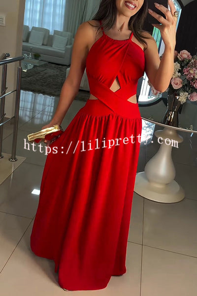 Solid Color Sexy Cross Tie Backless Maxi Dress