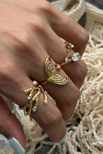 Ocean-themed Diamond-encrusted Fashion Open Ring