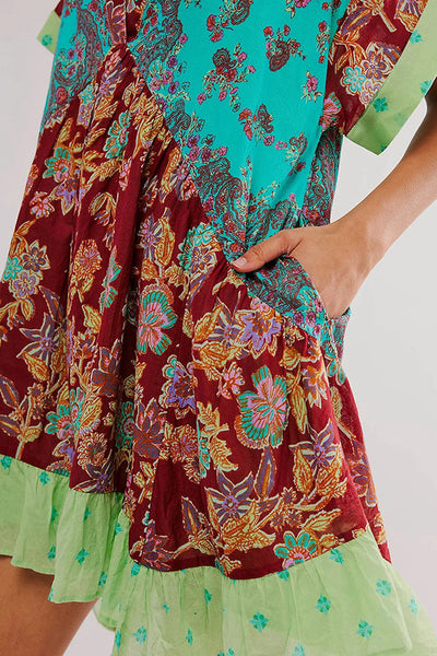 Bohemian Printed Casual Short Sleeve Ruffled Mini Dress