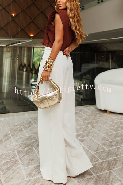 Creative Style High Rise Elastic Waist Pocket Wide Leg Pants