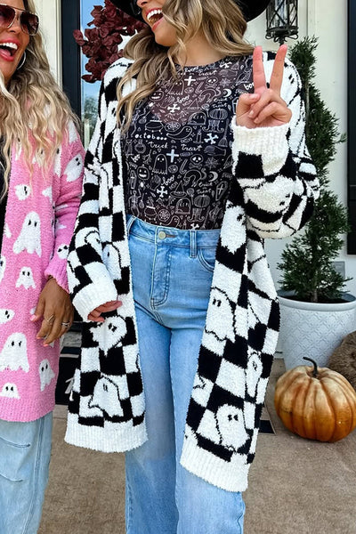 Halloween Ghost Pattern Casual Long Knit Sweater