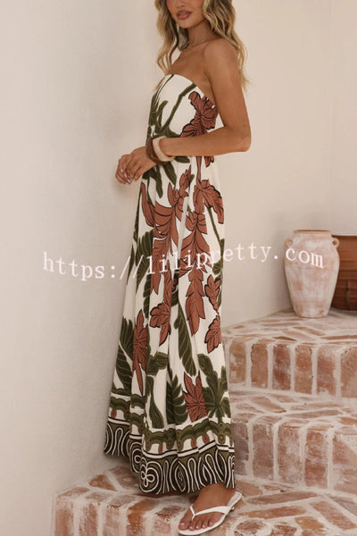 Botanical Print Sleeveless Off-shoulder Resort-style Loose Maxi Dress