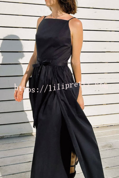 Solid Color Sleeveless Side Slit Tie-up Casual Vacation Pocket Maxi Dress