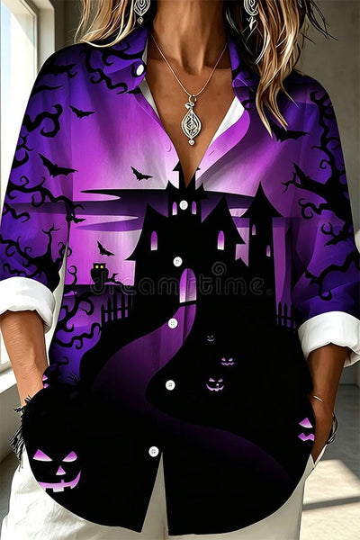 Halloween Shirt Featuring Bat and Jack-o'-lantern Patterns
