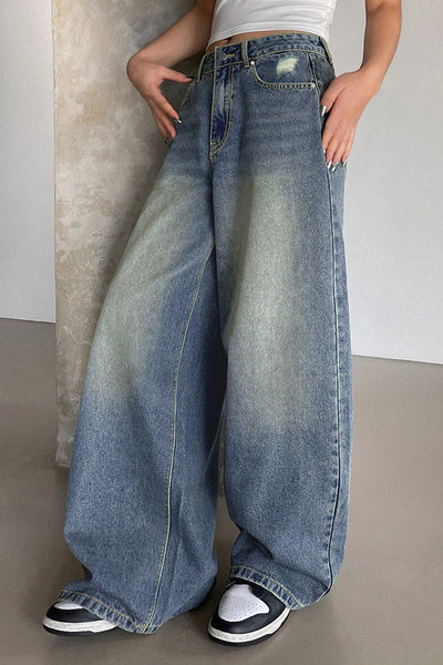 Fashion Ripped Loose Casual Pocket Wide-leg Jeans