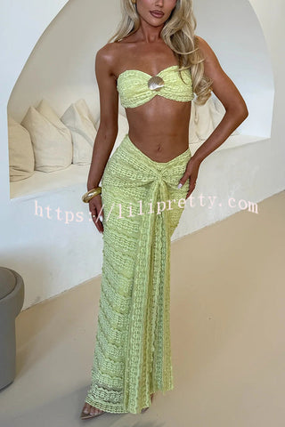 Fashion Metal Shell Embellished Sexy Bandeau and Elastic Tie Maxi Skirt Set