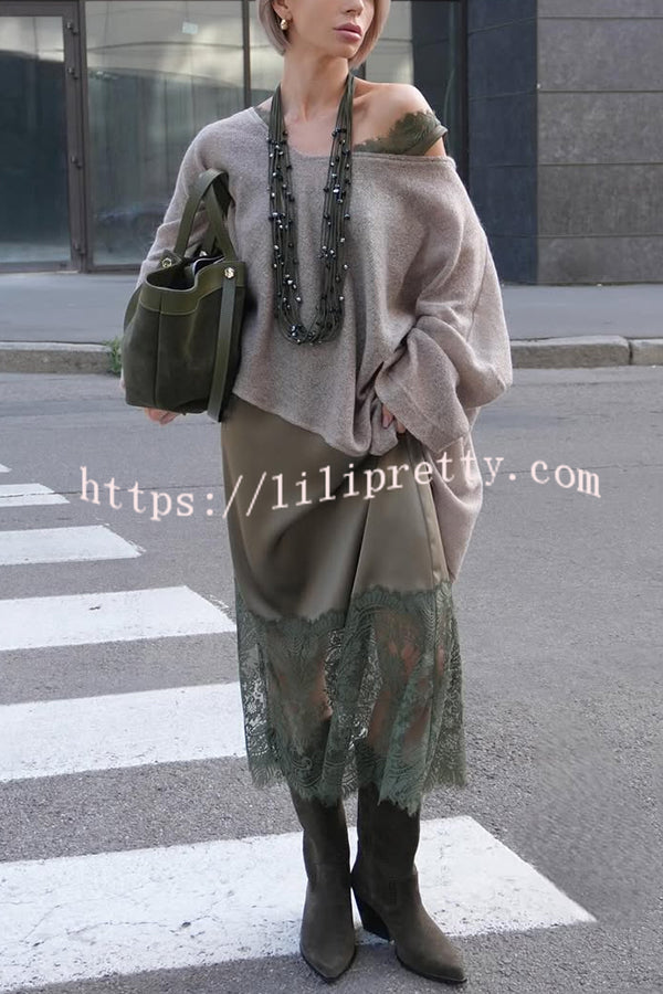 Warm Winter Knit Wide Neck Batwing Sleeve Loose Relaxed Sweater