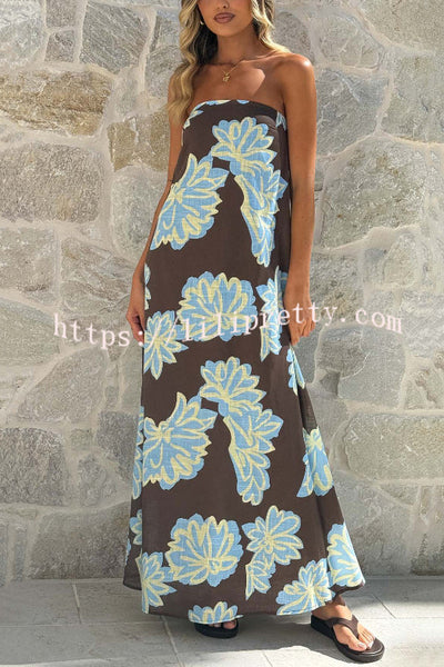 Flowers Print Sleeveless Off-shoulder Resort-style Loose Maxi Dress