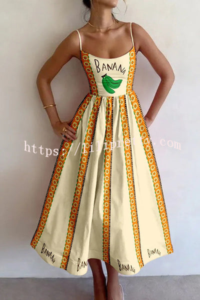 Summer Colorful Unique Printed Sexy Suspender Slim Midi Dress