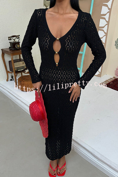Fashion V-neck Long-sleeved Hollow Slim Maxi Dress