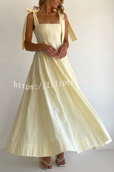 Solid Color Sleeveless Tie-up Suspender Elegant Patchwork Maxi Dress