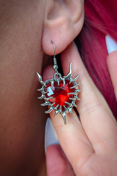Fashionable Thorn Heart Gemstone Earrings
