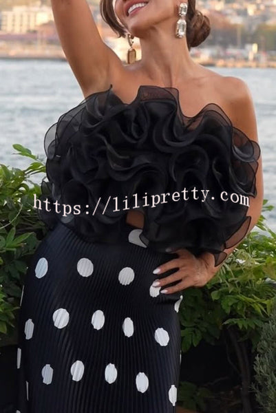 Eye-catching Organza Multi-layer Petal Ruffles Details Strapless Tank