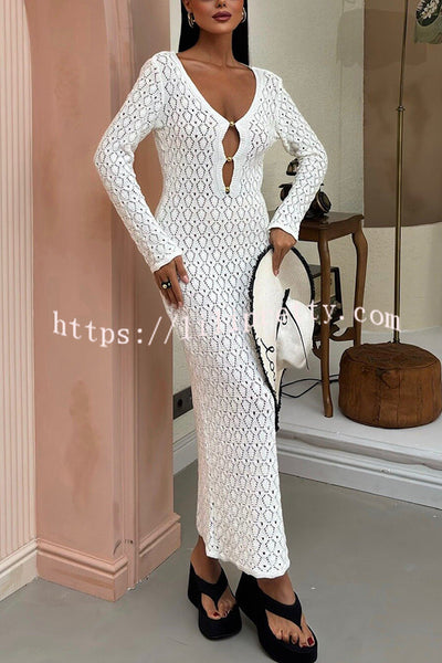 Fashion V-neck Long-sleeved Hollow Slim Maxi Dress