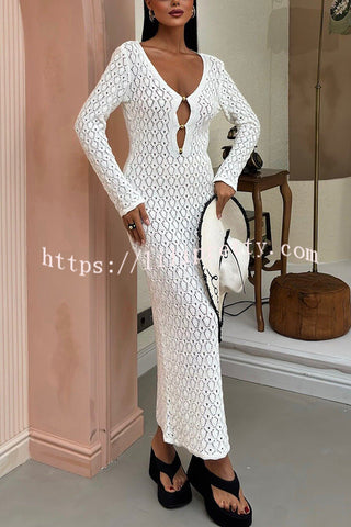 Fashion V-neck Long-sleeved Hollow Slim Maxi Dress