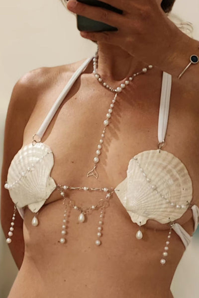 Resort-style Seashell Pearl Chest Chain and Waist Chain Set