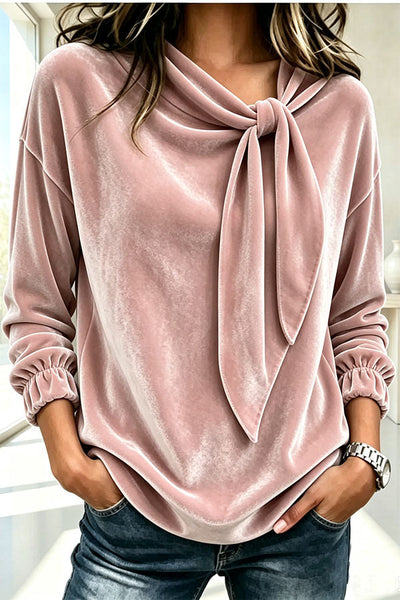 Celeste Velvet Flowing Blouse with Bow Detail