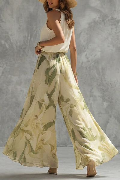 Breathable Floral Halter & Flowy Pants Co-ord Set