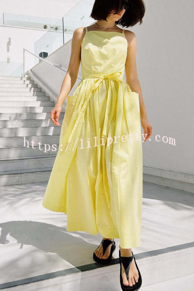 Solid Color Sleeveless Side Slit Tie-up Casual Vacation Pocket Maxi Dress