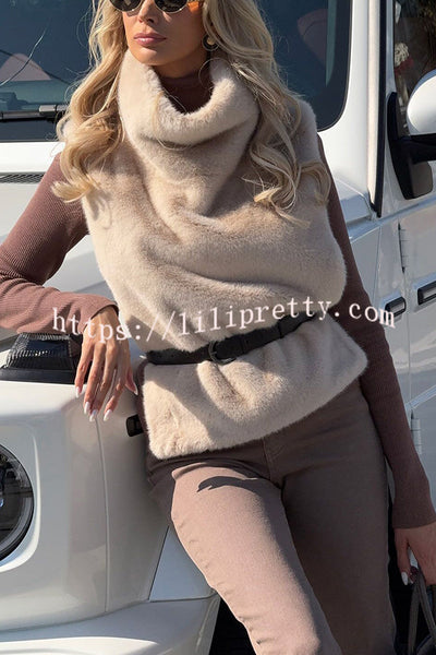 Warm and Stylish Shaggy Eco-fur Stand Collar Side Slit Vest
