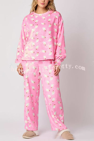 Christmas Printed Crew Neck Long Sleeve Top and Elastic Waist Loose Pants Set