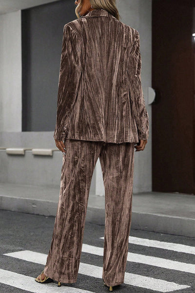 Solid Color Velvet Loose Long-sleeved Top and Elastic Waist Pocket Casual Straight-leg Pants Set