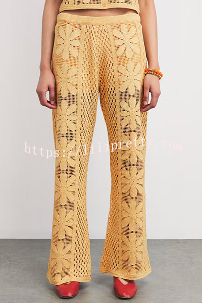 Fashion Embroidered Hollow Elastic Waist Casual Wide-leg Pants