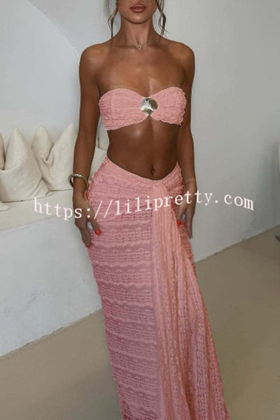 Fashion Metal Shell Embellished Sexy Bandeau and Elastic Tie Maxi Skirt Set