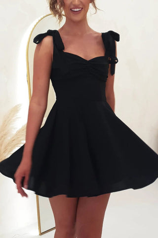 Solid Color Suspender Strap Pleated Slim Fit Mini Dress