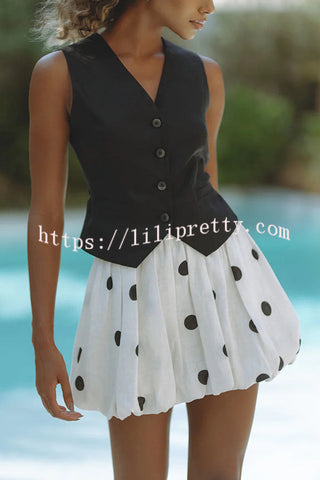 Gabby Linen Blend Solid Button Up Back Tie-up Loose Vest