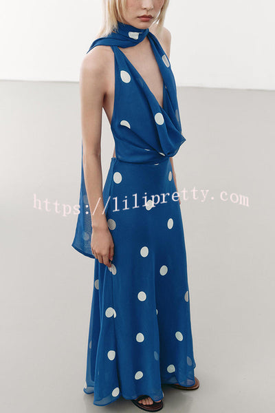 Fashion Polka Dot Print Sexy Halter Neck Backless Maxi Dress