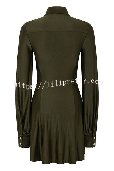 Marvis Button-embellished Long Sleeve Asymmetrical Drape Shirt Midi Dress