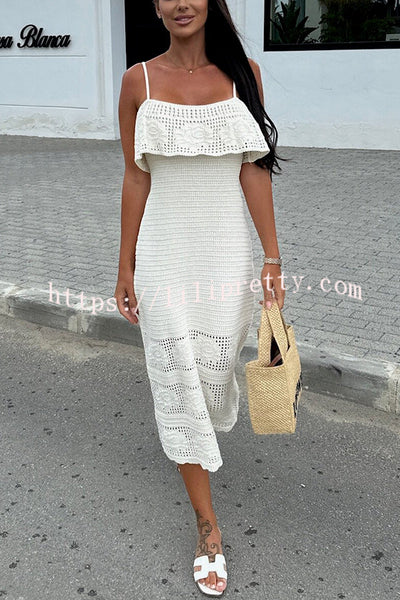 Solid Color Casual Knitted Hollow Slim Fit Cover-up Midi Dress