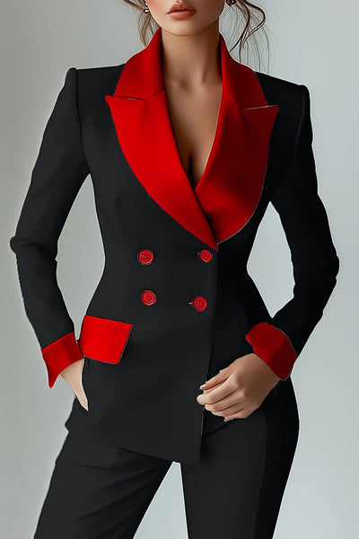 Fashionable Contrast Color Long Sleeve Lapel Button Blazer