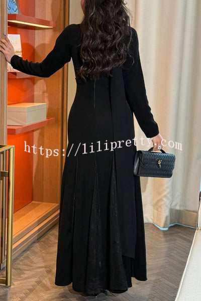 Solid Color Hollowed-out Long-sleeved Spliced lace Slim-fit Maxi Dress