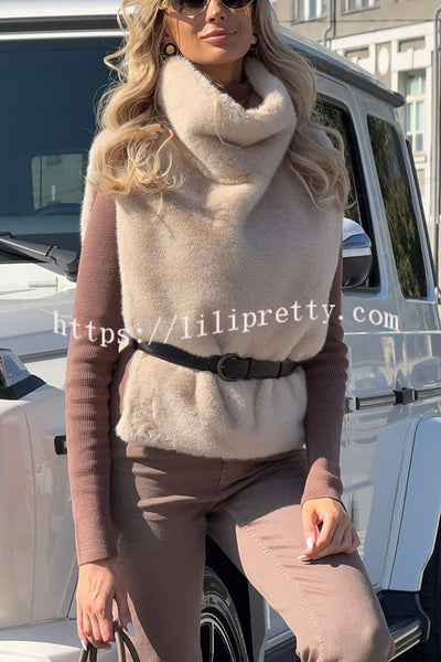 Warm and Stylish Shaggy Eco-fur Stand Collar Side Slit Vest