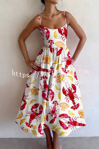 Summer Colorful Unique Printed Sexy Suspender Slim Midi Dress