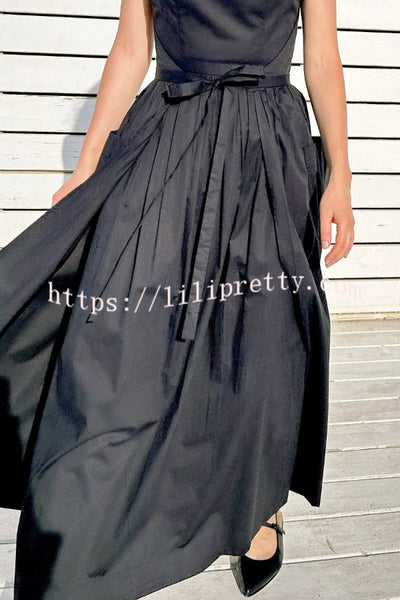 Solid Color Sleeveless Side Slit Tie-up Casual Vacation Pocket Maxi Dress