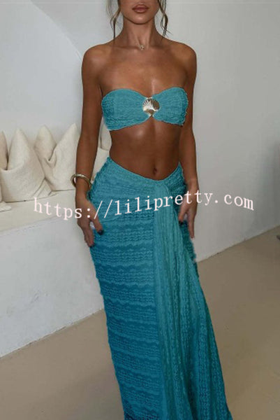 Fashion Metal Shell Embellished Sexy Bandeau and Elastic Tie Maxi Skirt Set