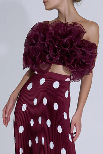 Eye-catching Organza Multi-layer Petal Ruffles Details Strapless Tank