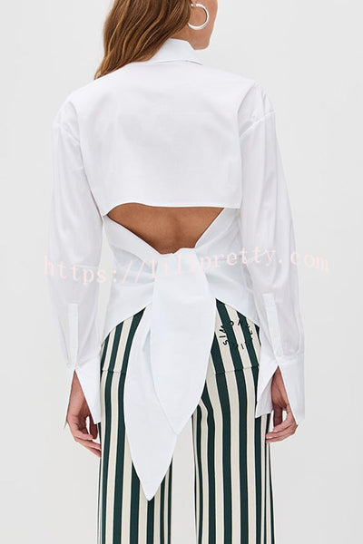 Fall for That Button Long Sleeve Open Back Tie Detail Blouse