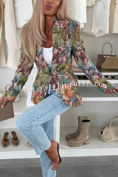 Sienna Unique Floral Print Lapel Long Sleeve Single Button Elegant Blazer