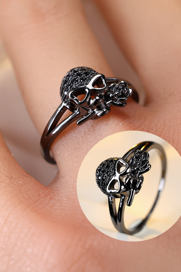 Punk-style Skull and Rose Ring