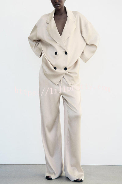 Fashionable Pleated Elastic Waist Tie Casual Pocket Wide-leg Pants