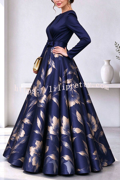 Calista Chiffon High Neck Long Balloon Sleeve Ruched Button Detail Maxi Dress