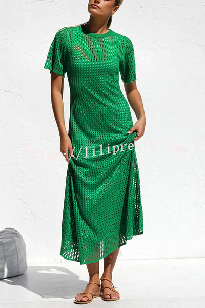 Sunkissed Shores Crochet Knit Short Sleeve Lightweight Maxi Dress(separate Slip)